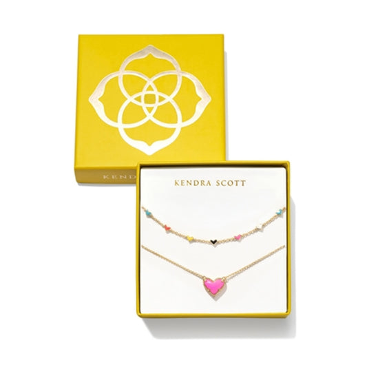 Ari Haven Enamel Heart Necklace Gift Set, Neon Pink Magnesite