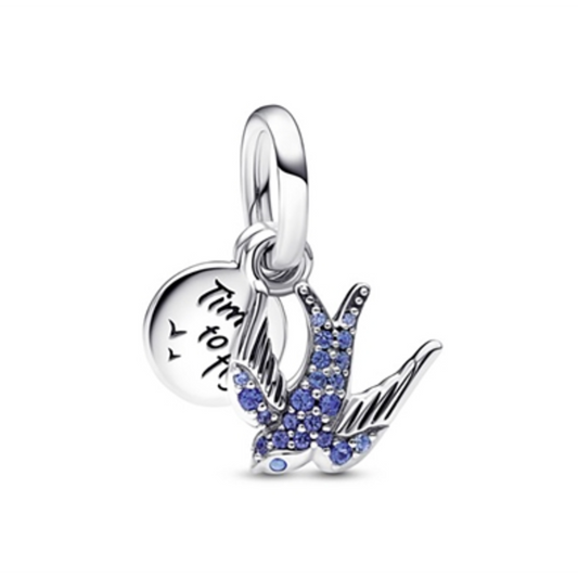 SPARKLING SWALLOW  AND  QUOTE DOUBLE DANGLE, BLUE