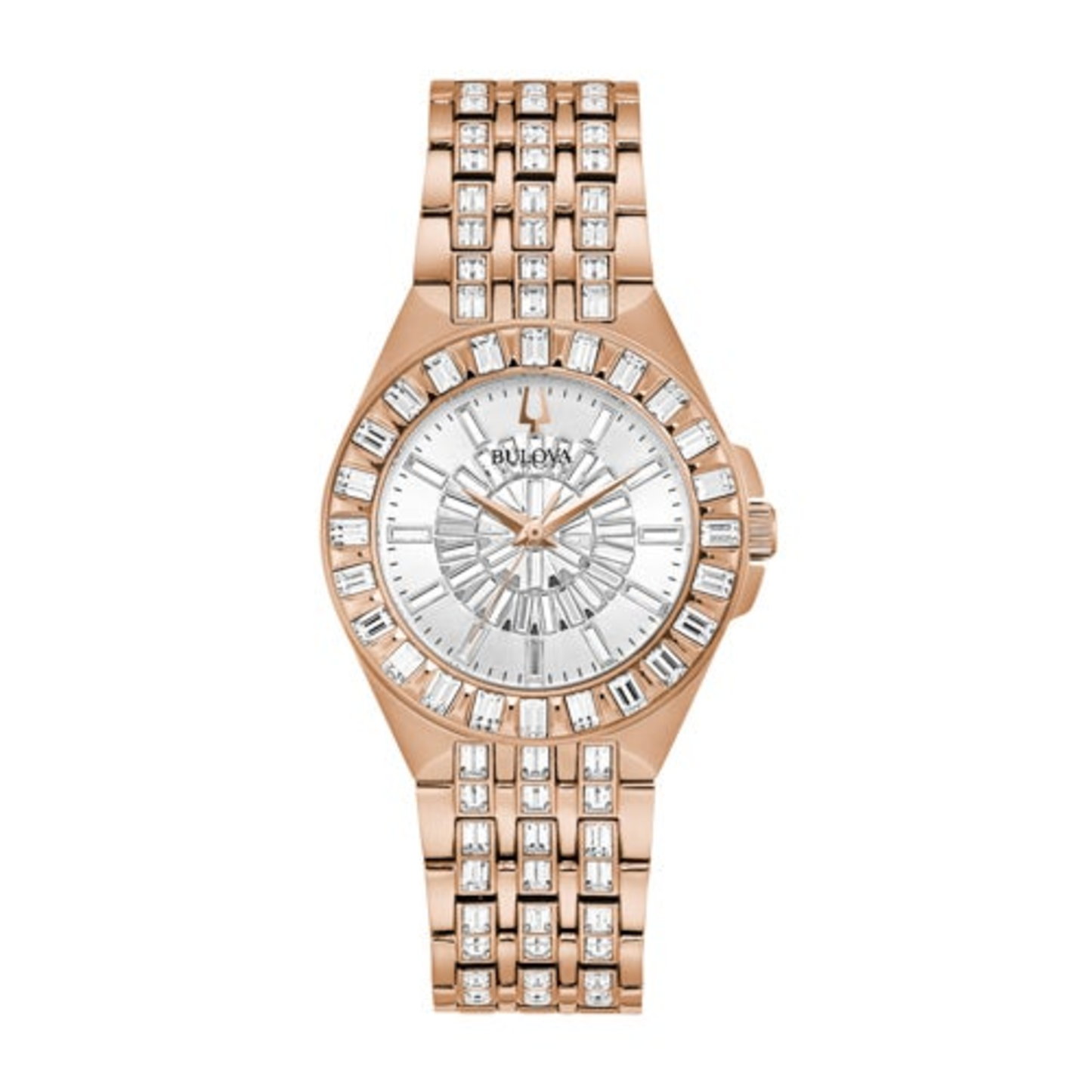 LADIES' PHANTOM CRYSTAL ROSE GOLD-TONE STAINLESS STEEL WATCH, SILVER WHITE DIAL