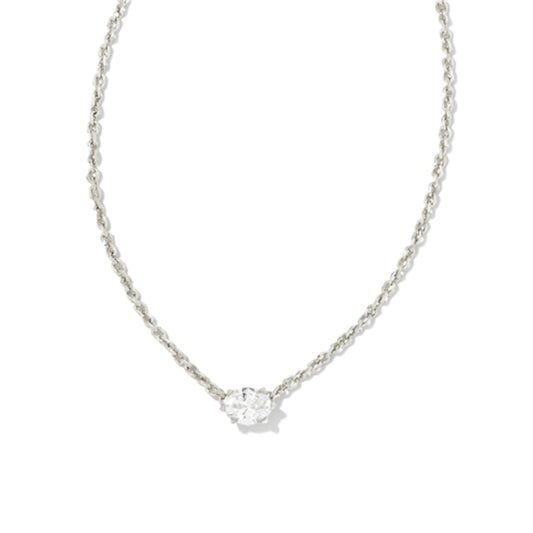 Cailin Crystal Pendant Necklace, Rhodium/White Cz