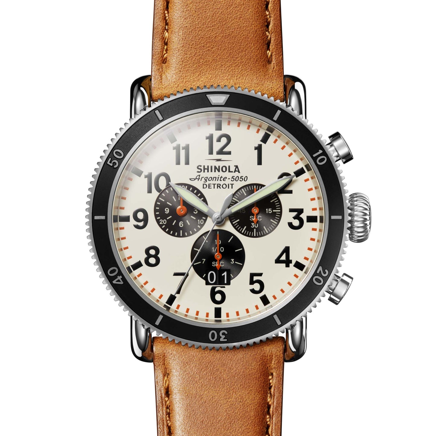 MENS' RUNWELL CHRONO BOURBON LEATHER STRAP WATCH