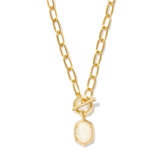 Daphne Link and Chain Necklace, Gold/Ivory Mother of Pearl