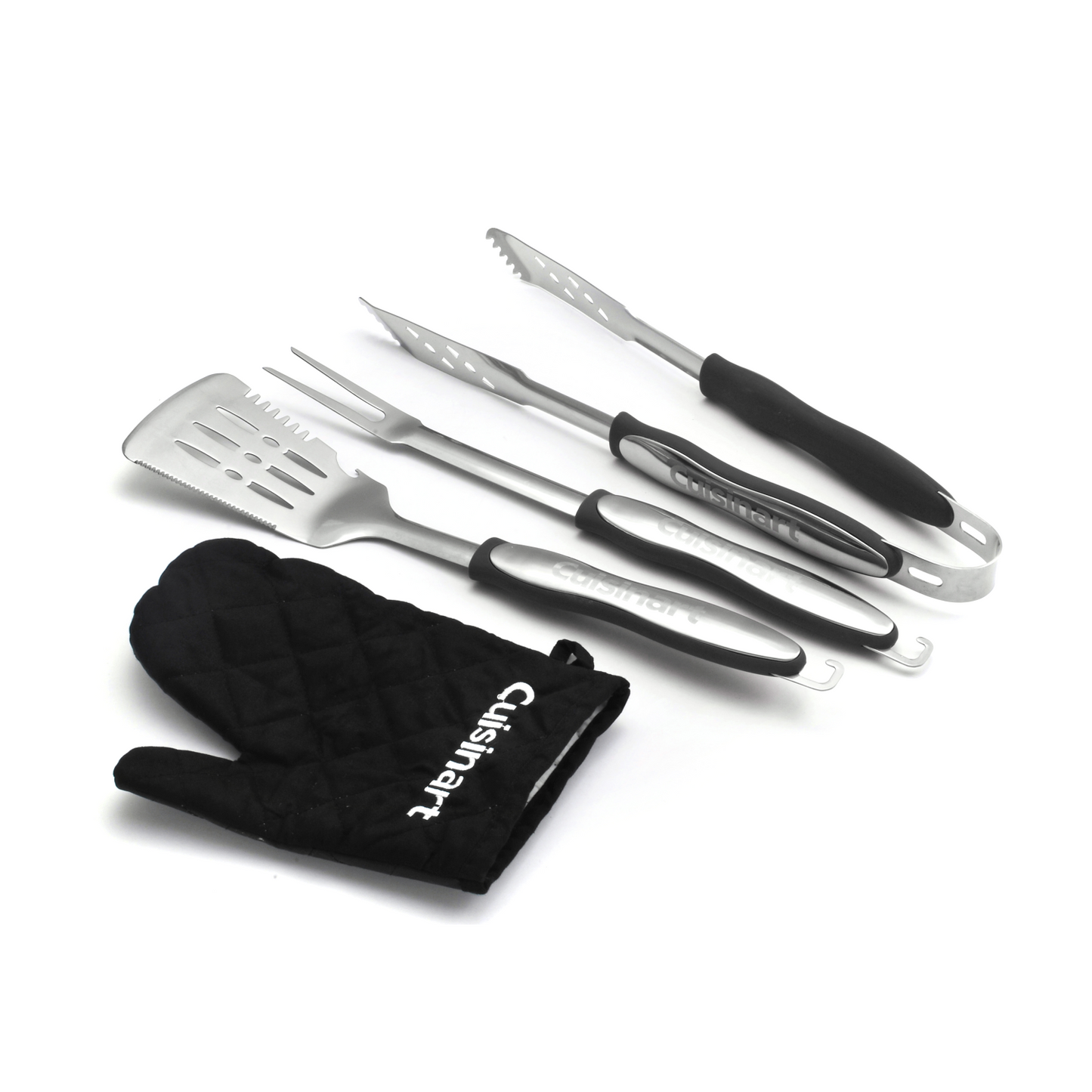 4 PIECE GRILL TOOL SET W/ GRILL GLOVE - BLACK