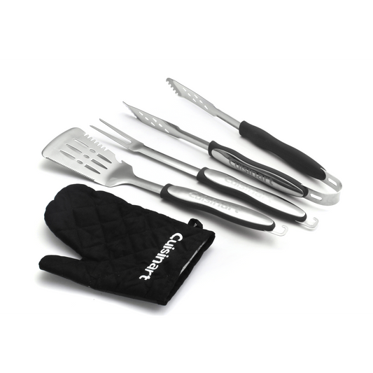 4 PIECE GRILL TOOL SET W/ GRILL GLOVE - BLACK