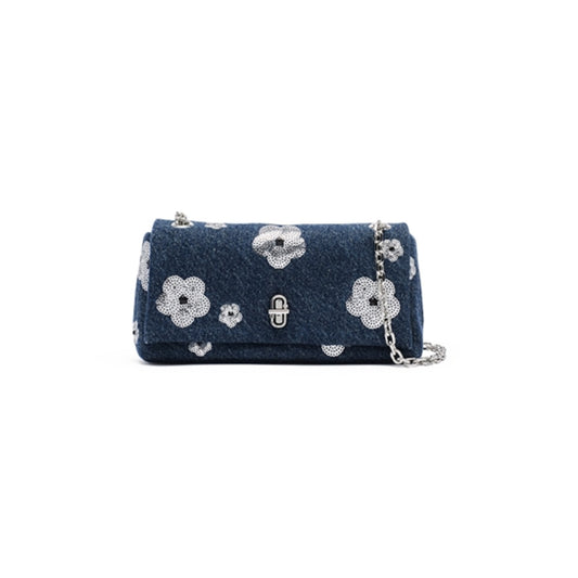 The Sequin Daisy Denim Mini Bag, Vintage Indigo