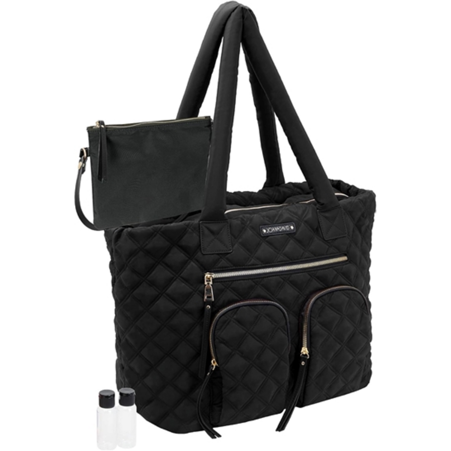 QUILTED NYLON TOTE, BLACK, 21"