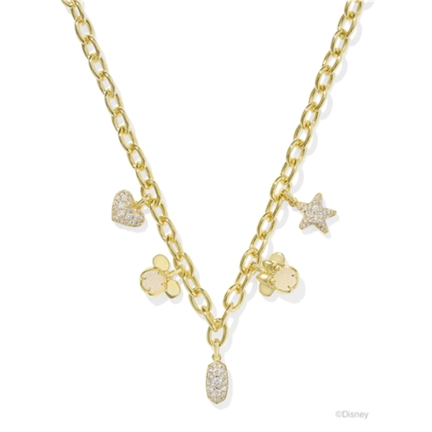 MICKEY MINNIE CHARM NECKLACE, GOLD IRIDESCENT WHITE MIX