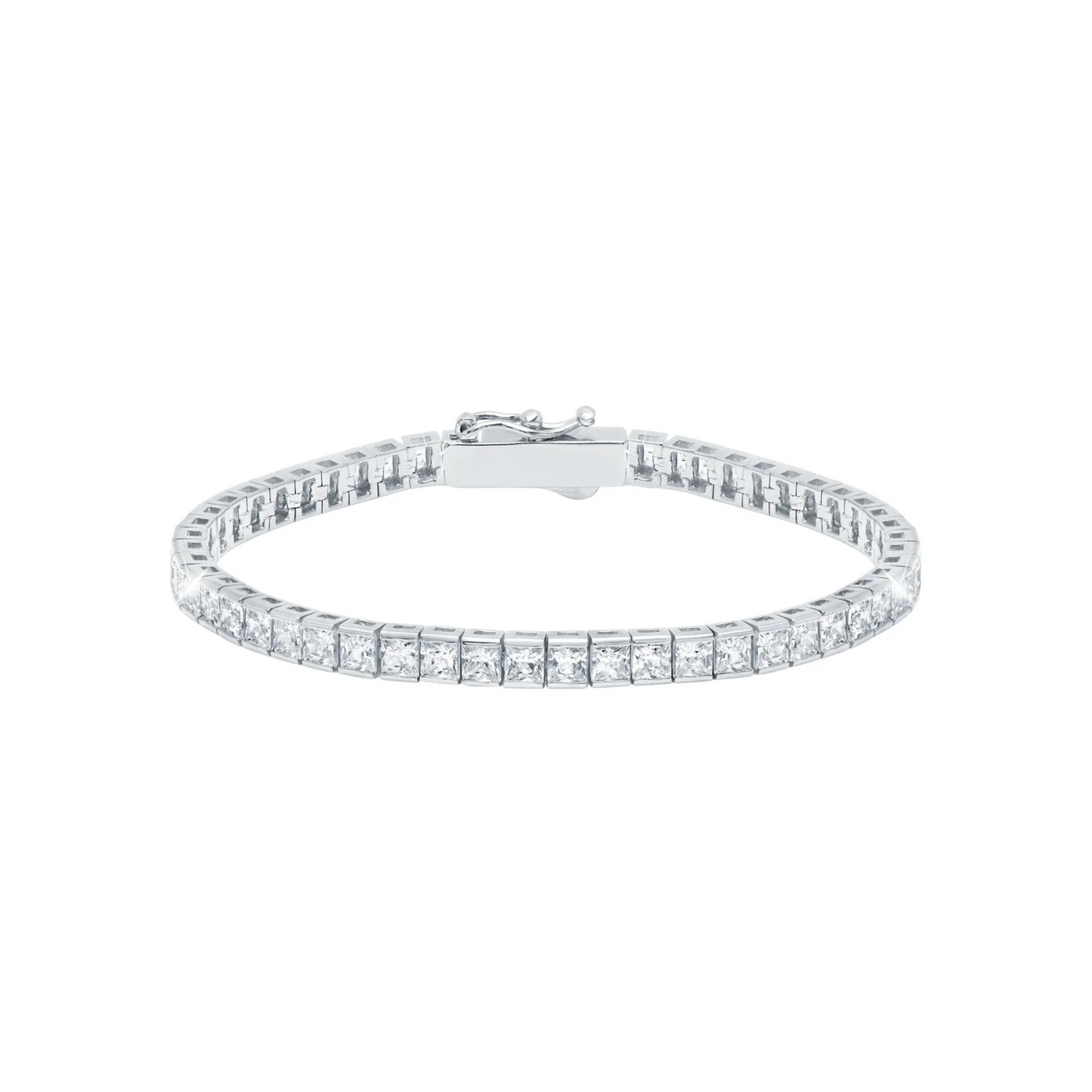 CRISLU CLASSIC MEDIUM PRINCESS TENNIS BRACELET FINISHED IN PURE PLATINUM