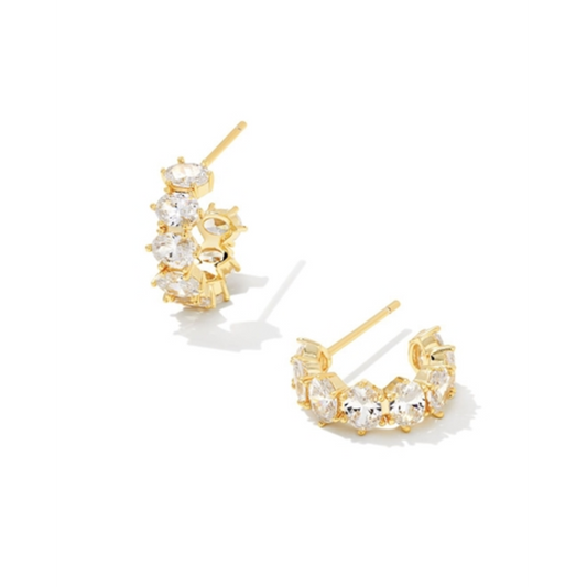 CAILIN CRYSTAL HUGGIE EARRINGS, GOLD METAL WHITE CZ