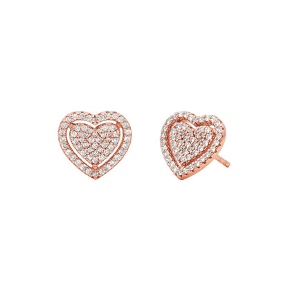 PREMIUM STERLING SILVER PAVE HEART STUD EARRINGS ROSE GOLD