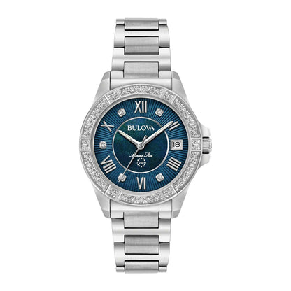 LADIES' MARINE STAR SERIES L DIAMOND SILVER-TONE SS WATCH, BLUE MOP DIAL