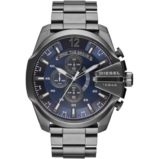 MENS MEGA CHIEF GUNMETAL STAINLESS STEEL WATCH DRK BLU DIAL