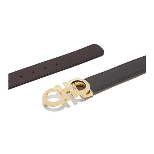 Reversible and Adjustable Gancini Belt, Black/Hickory