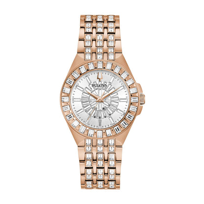 LADIES' PHANTOM CRYSTAL ROSE GOLD-TONE STAINLESS STEEL WATCH, SILVER WHITE DIAL