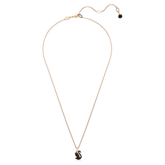 SWAROVSKI SWAN PENDANT SWAN, SMALL, BLACK, ROSE GOLD-TONE PLATED