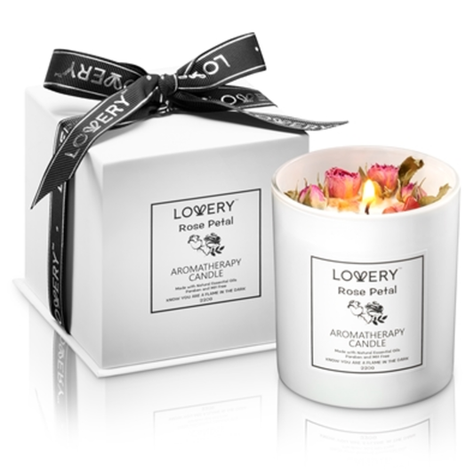 ROSE SCENTED CANDLE WITH DRIED FLOWERS, WHITE, 2 PIECES