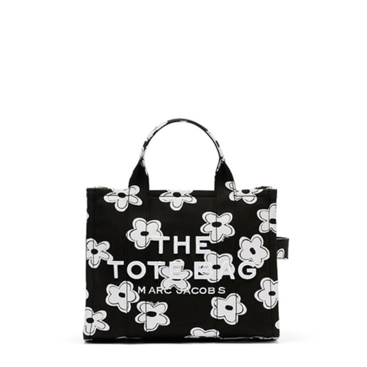 THE DAISY CANVAS MEDIUM TOTE BAG, BLACK/WHITE