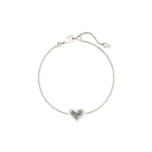 Ari Heart Delicate Chain Bracelet, Rhod Platinum Drusy