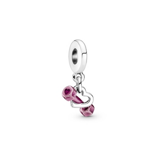 DUMBBELL  AND  HEART DANGLE CHARM, PINK