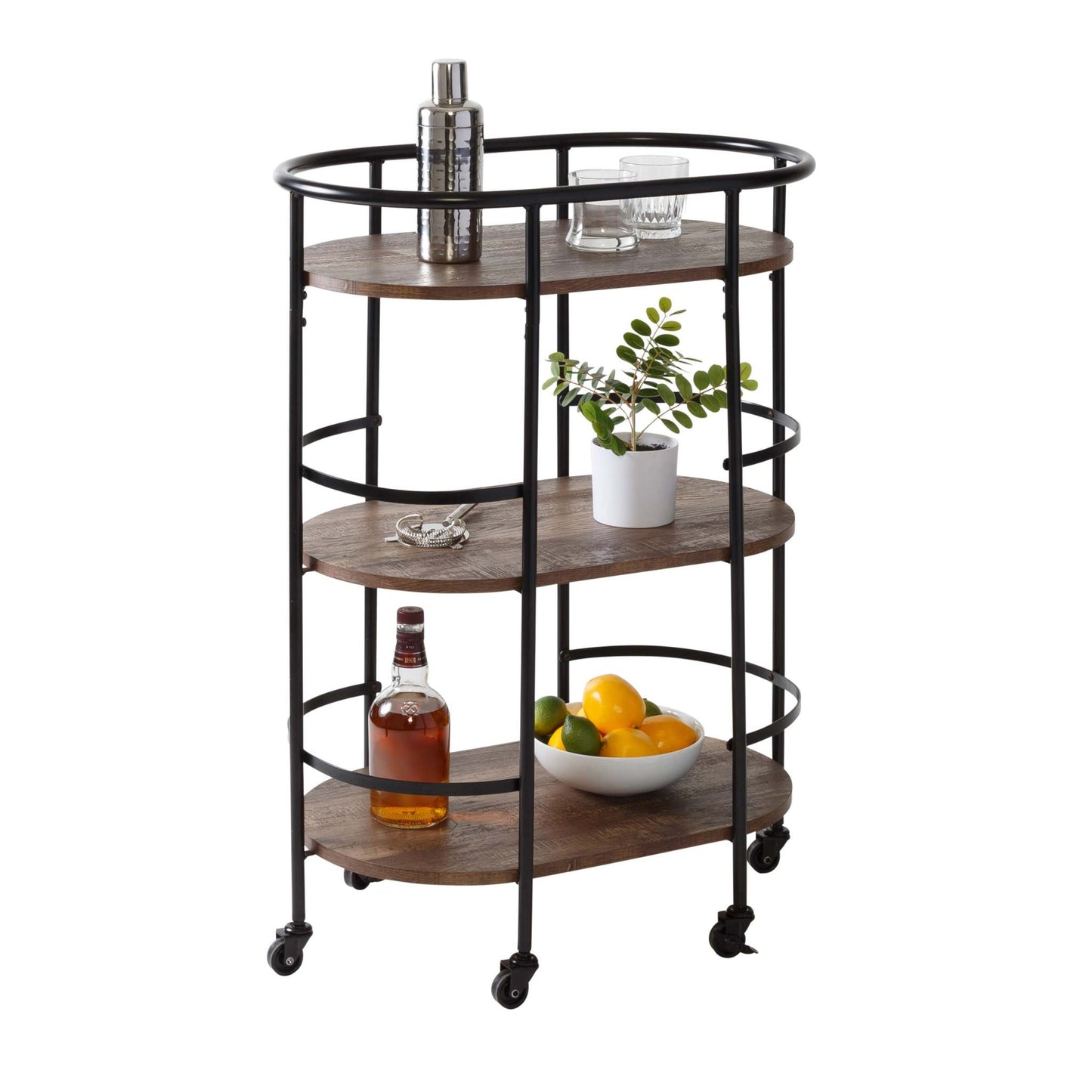 3 TIER ROLLING BAR & SERVING CART & RUSTIC