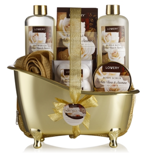 WHITE ROSE  AND  JASMINE SET, GOLD, 13 PIECES