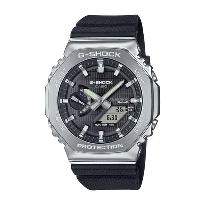 MENS G-STEEL 2100 MOBILE LINK SOLAR STEEL & BLACK RESIN WATCH BLACK DIAL