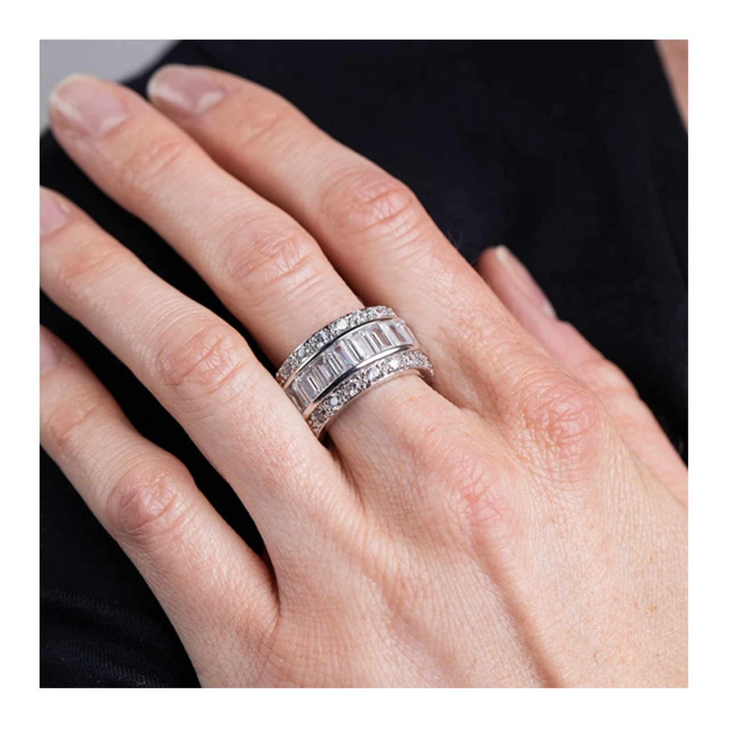 EMERALD CHANNEL TRIPLE CZ ETERNITY BAND - (6 CARAT) -  (SIZE 8)