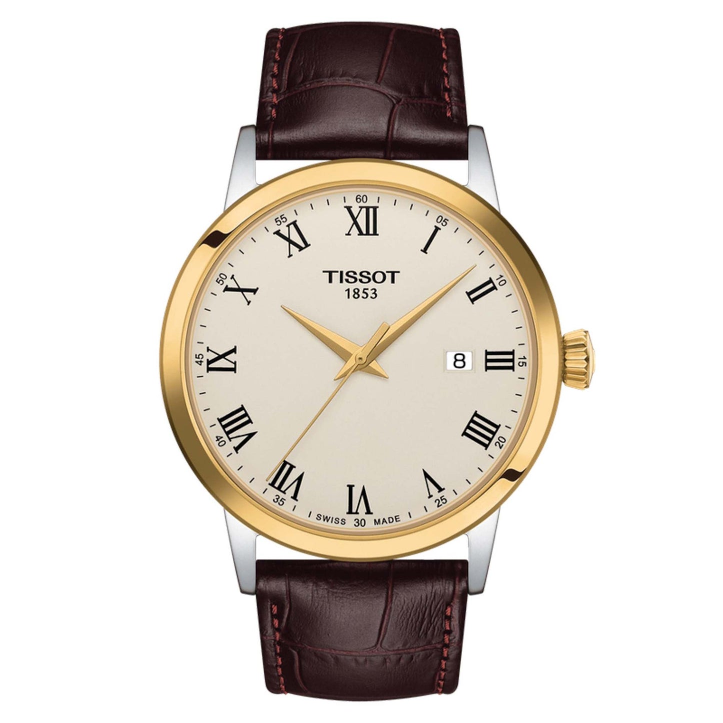 MEN'S CLASSIC DREAM GOLD & BROWN LEATHER STRAP WATCH, IVORY DIAL