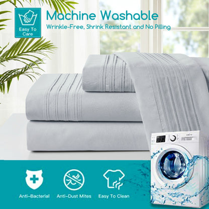 Queen Microfiber Pleated Lunar Rock Grey 4PC Sheet Set {Case Pack 6}